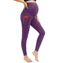 Ewedoos Maternity Leggings Shirred Side Pregnancy Leggings for Women Buttery Soft Maternity Yoga Pants with Pockets