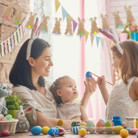 Whaline Easter Bunny Felt Banner with String 11 Pcs Colorful Tail Bunting Garland Pre-Assembled Spring Rabbit Hanging Decoration for Home Backdrop Decor Party Supplies