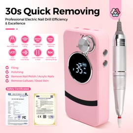 Vrenmol Professional Nail Drill Kit: 35000RPM Electric Nail File 6000mAh Portable Nail Drill Machine with Nail Drill Bits for Nail Tech Acrylic Nail Art Manicure Pedicure Salon at Home