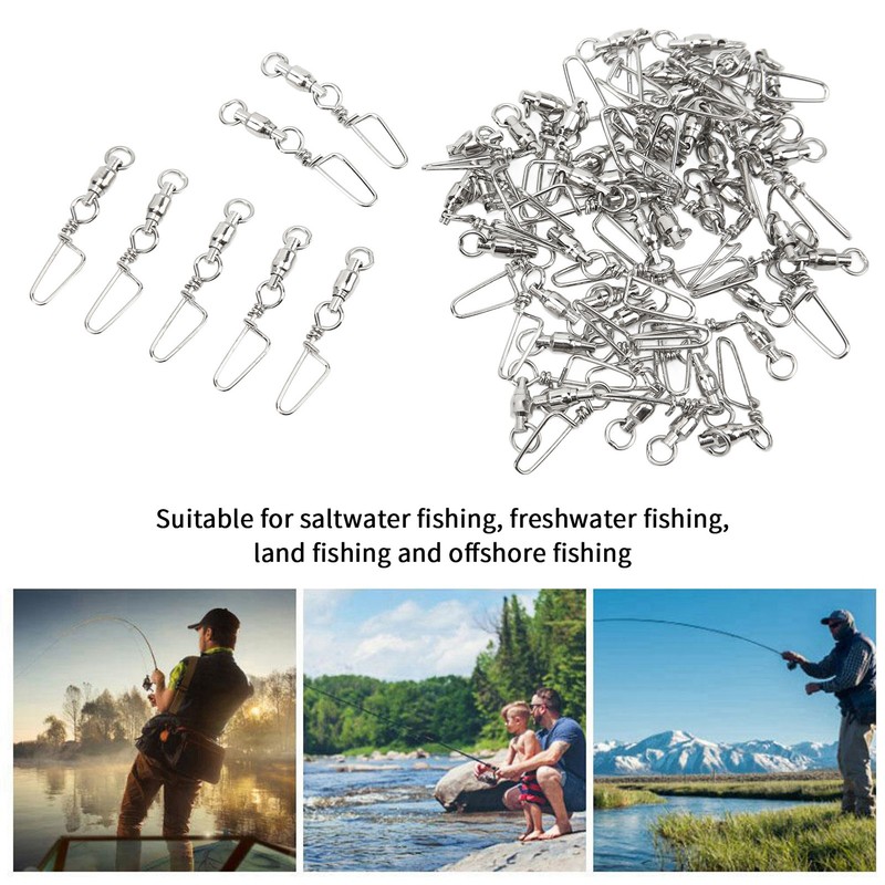 50Pcs High Strength Fishing Snap Swivels Stainless Steel B Type