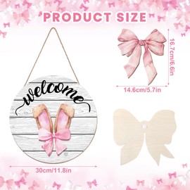 Yousoontic Interchangeable Coquette Bow Seasonal Welcome Sign for Front Door Wooden Seasonal Bow Door Decor Welcome Wreath Housewarming Gift for Porch Farmhouse Outdoor Spring Easter Holiday