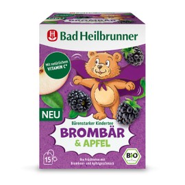 Bad Heilbrunner Organic Bear Strong Children's Tea Blackberry Apple, Fruit Tea with Vitamin C, Supports the Immune System, Vegan & Gluten Free (5 x 15 Filter Bags)