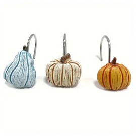 ZCHOMI 12PCS Fall Pumpkin Shower Curtain Hooks, Autumn Harvest Thanksgiving Decorative Shower Curtain Hooks, Metal Rustproof Shower Curtain Rings for Bathroom Décor