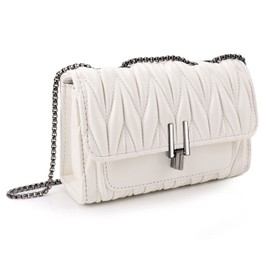 Ausein Bolsa Crossbody Mujer, Bolso Cruzado para Mujer Pequeña, Bolsa de Mano de Piel con Cadena Metálica, Bolsas Hombro, Bandolera de Dama/Fiesta/Noche/Celular Elegante, Regalo para Mujer,Blanco