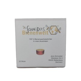 100% Beeswax Tea Lights in Red Aluminium Sleeves Pack of 22