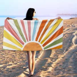 Gnmduw Boho Sunshine Beach Towel, Colorful Sand Beach Towels Gifts for Women, Sunshine Quick Dry Bath Pool Towels for Kids Bathroom Swim Travel, Kids Bathroom Decor, 30x60 in