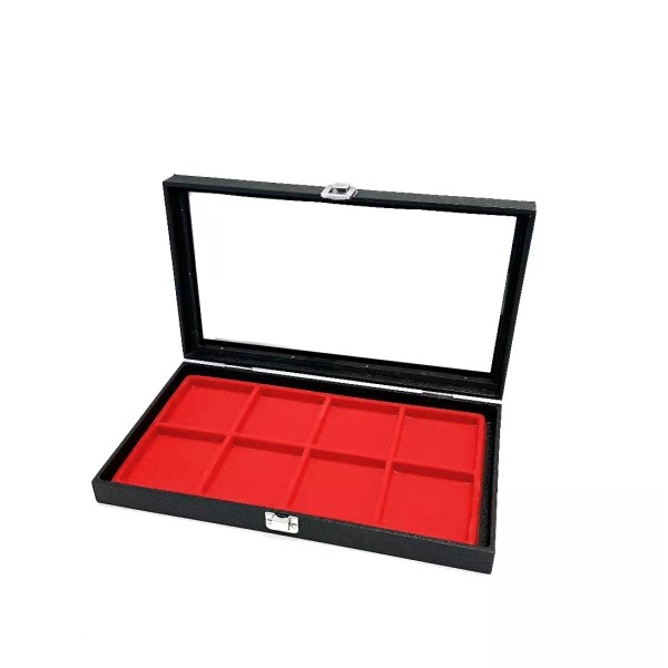 USJS Pocket Watches Key Locking Black Glass Top Lid Red
