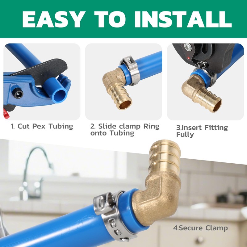 OURU PEX Fittings 1/2 Inch, 12PCS Elbow Lead-Free Brass Connectors