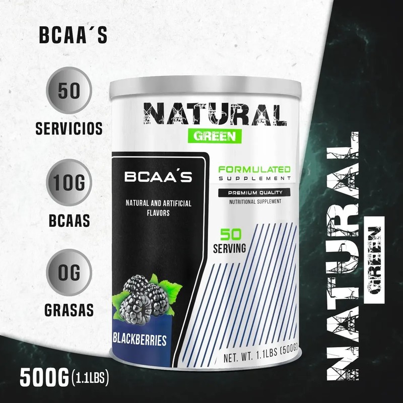 Bcaas Aminoácidos Green 500g 50 Servicios Sabores
