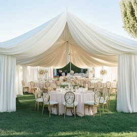 20ft×20ft Ivory Ceiling Curtain Panels for Party, 4 Panels 20ft Long Canpoy Tent Ceiling Drapes, Wrinke Free Smooth Draping Polyester Fabric Ivory Drapery for Wedding Parties Birthday Bedroom Decor