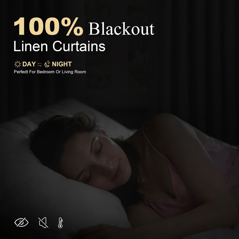 Extra Long 100% Blackout Linen Pleat Curtains 110 Inches Long