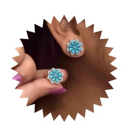 Andelaisi Boho Turquoise Flower Earrings Vintage CZ Flower Stud Earrings Blue Turquoise Floral Earring Mini Floral Studs Earring Jewelry for Women