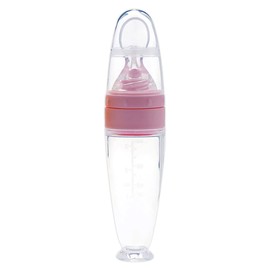 Cuchara Alimentadora para Bebés Dispensador de papillas de Silicona Flexible con Ventosa Libre BPA 90ml (Rosa)