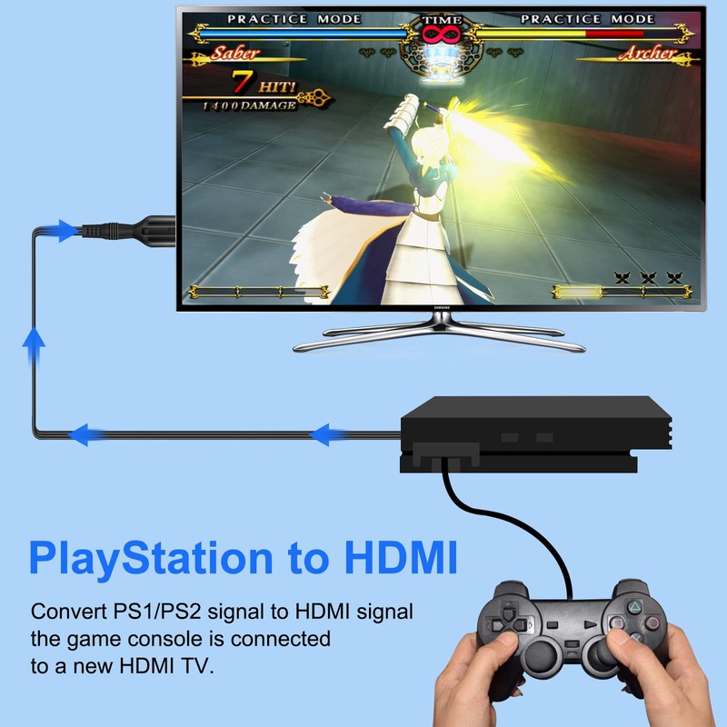 Wiistar PS2 to HDMI Converter Adapter PS2 HDMI Cable 1m/3.2ft