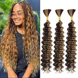 20 Inch Deep Wave Braiding Hair 230g(1Pack-3Bundles) Water Wave Braiding Hair For Bohemian Knotless Boho Braids Wet and Wave, Bulk Braiding Hair For Micro Braids Curly Deep Bulk