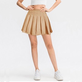 ZHANCHTONG Women's High Waist A-Line Pleated Mini Skirt Short Tennis Skirt (Frayed-Khaki,S)