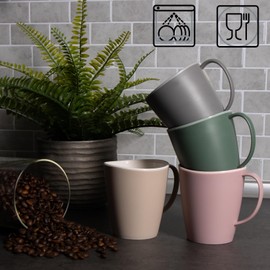 com-four® 4 x Coffee Cups with Handle, 360 ml, Dishwasher-Safe Cup Set, Reusable Plastic Drinking Cups, Plastic Cup, Handle Cup [Selection Varies] (Pastel Colours - Multi-Colour)
