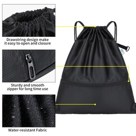 VIZZTY Drawstring Backpack Sport Gym Bag for Women ＆ Men,beach bag，Waterproof Lightweight Backpack With Outer Storage，Best workout bag for dance/hiking/soccer/basketball (Black)
