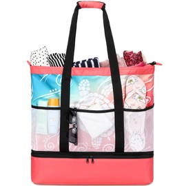 JIANYA Beach Bag Women Waterproof Sandproof Beach Tote Bags with Cooler Top Zipper Large Totes for Beach Pool Travel Daily, White Sea Turtle