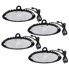 UFO LED High Bay Light, 150W/120W/100W Changeable Plug & Play Lighting for Warehouse, 22500 Lumens, 5700K Cool White, UL&cUL Listed, 90 Degree Beam Angle, AC120V with 6' Power Cord Included (4 Pack)