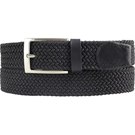 BELTINGER High Quality Stretch Belt with Genuine Leather 3.5 cm Elastic Braided Golf Belt 35 mm Stretchy Plain Braided Belt Sailing Belt, black, silver