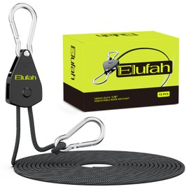 Elufah 12-Pack 1/8" Adjustable Rope Hanger, Heavy-Duty Ratchet Tie Down Strap with Reinforced Metal Gear, 10 FT Length, 75 lbs Capacity for Grow Lights, Hanging Plants, and General Tie-Downs