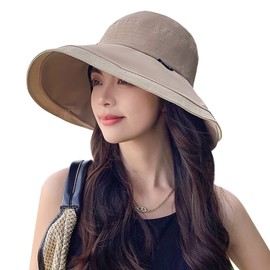 ARSZHORSVS Women's UV Protection Hat, Wide Brim, Face Slimming, Chin Strap, Breathable, Sun Protection, Portable, Adjustable Size, Collapsible, Beautiful Silhouette, Actress Hat, Outdoor, Bicycle, Travel, Spring and Summer, beige