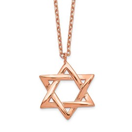 Million Charms 925 Sterling Silver Rose-tone Jewish Star of David with 1in ext. Necklace, 16.5" Length