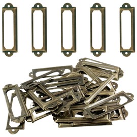 Pack of 50 Vintage Metal Label Holders, Pull Handles Label Holder, Metal Label Holder, Label Frame, Vintage Metal Bronze Label Holder, with Screw