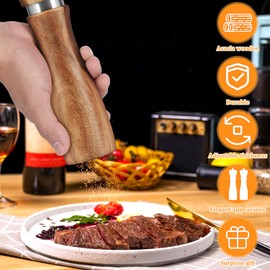 2Pcs Wood Salt and Pepper Grinder Set Manual Salt Pepper Mill Grinder Coarseness Adjustable Salt Grinder with Ceramic Core Refillable Mill Grinder Set Ergonomic Pepper Mill for Salt Chili Coriander
