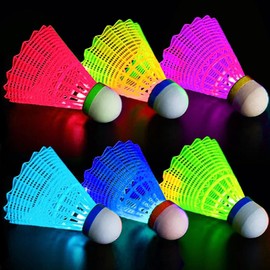 Yuragim Led Badminton Bälle, 6er Set Federball Leuchtend, Led Nylon Sport Badminton Leucht Federbälle für Nacht, LED Badminton Bälle Set Kinder, für sportliche Aktivitäten, drinnen und draußen