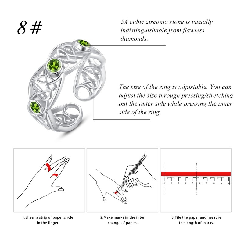 XIXLES Celtic Knot Sterling Silver Ring Birthstone Rings For Women