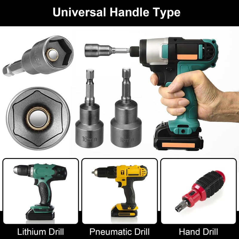 14-Piece Socket Spanner Set, 6-19 mm Magnetic Socket Adapter 1/4
