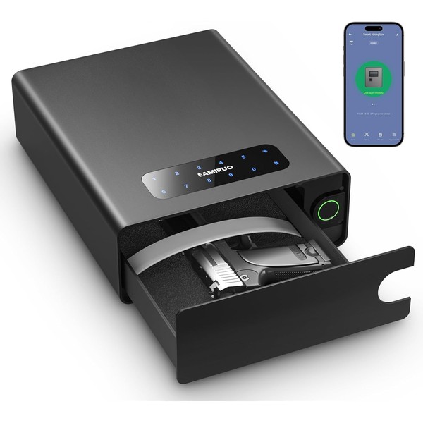 EAMIRUO Gun Safe, Small Pistol Safe Biometric Gun Safe for