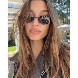 ADE WU Vintage Rimless Oval Sunglasses for Women Men 90s Trendy Framless Mirror Lens Sun Glasses y2k Gold/Grey