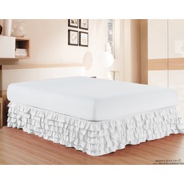 Elegant Comfort Luxurious Premium Quality 1500 Thread Count Wrinkle and Fade Resistant Egyptian Quality Microfiber Multi-Ruffle Bed Skirt - 13inch Drop, King, White