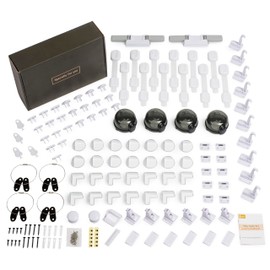 Baby Proof Kit, 112 Packs Baby Proofing Essentials Set - Magnetic Cabinet Locks, Corner Guards, Outlet Plug, Furniture Straps, Door Lever Lock - Child Safety Kit for Cabinets, Stove, Furniture
