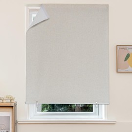 Sovtfides Blackout Roller Shades No Drill 35" W x 63" H, Light Beige | 100% Blackout Cordless Window Shades, Faux Linen Textured Stick on Blinds for Living Room Bedroom Office