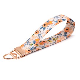 LNKRE JEWELRY Pink Floral Wristlet Key Fob, Rose Fabric Wrist Lanyard for Women, Cute Key chain for Keys