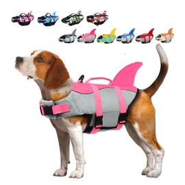 Large Dog Life Jacket Shark, Dog Swimming Safety Vest with Reflective Stripes & Rescue Handle, Adjustable High Buoyancy S/M/L Dog Swim Life Preserver for Water at Pool, Beach, Boating Pink XS