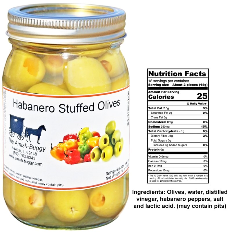 Stuffed Large Olives - Two 16 oz. Jars (Habanero Stuffed