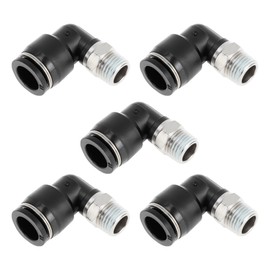 TUCKBOLD Push to Connect Air Fittings 1/2" 90 Degree Air Line Quick Joint Plastic Nickel-plated Copper 1/4"NPT 5 Pcs Black Silver Tone