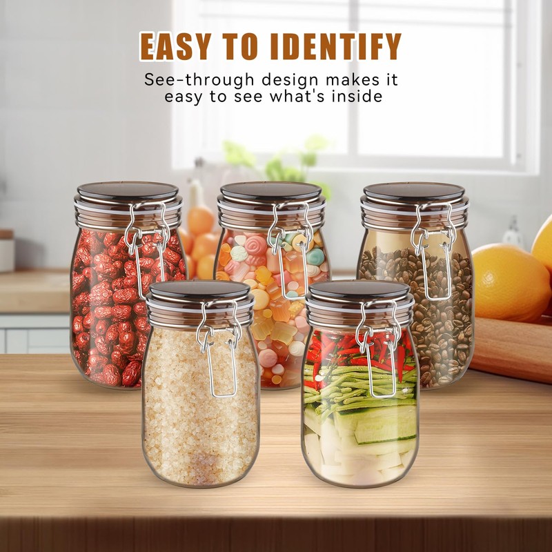 2 Pcs PET Plastic Storage Jar with Clamp Lid Empty