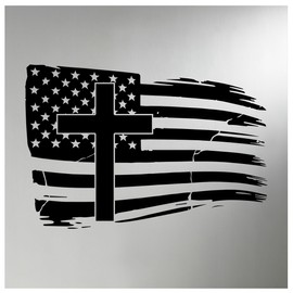 American Flag with Cross Decal Black and White USA Patriotic Vinyl Sticker Waterproof Car Truck Laptop Window Accessory Police Military Support Gift 7 x 4,77 Inches