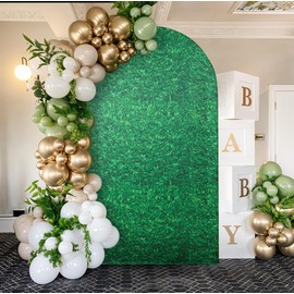 Party Village 7.2ft Green Leaf Pattern Spandex Fitted Wedding Arch Covers for Round Top Chiara Backdrop Stands - 7.2ft*4ft