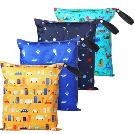 Frienda - 4 bolsas húmedas impermeables reutilizables, lavables, secas, selladas, con asa para viajes, playa, trajes de baño húmedos, pañales, ropa de gimnasio sucio y artículos de cambiador, 12 x 14 pulgadas (naturaleza)