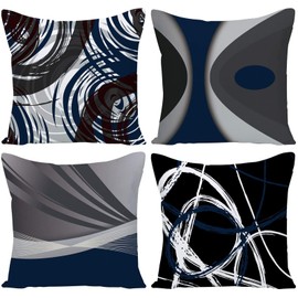 EZVING Navy Blue Abstract Throw Pillow Covers 16 x 16, Tight Sew Thread, Zipper Closure, Modern Linen Decorative Throw Pillow Case for Patio Bedroom Sofa Couch Living Room 16 x 16 Inch Set of 4