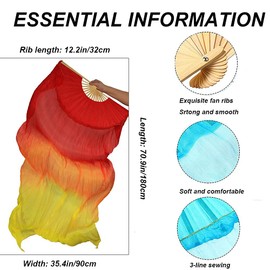 Women 1 Pair (Left+Right) Silk Belly Dance Fans Veil Belly Dancing Long Folding Fans Length 180 cm * 90 cm (Red)