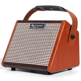 Leo Jaymz 15W Portable Electric Guitar Amp with BT, Rechargeable Battery, Built-in Effects Reverb, Overdrive, EQ, Woodgrain Finish, and 6.35mm Headphone Jack (AG-15)