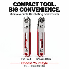 Mini Ratcheting Screwdriver for Tight Spaces – 4.06-Inch Reversible Alloy Steel Tool with 2 Screwdriver Bits for Home Repairs